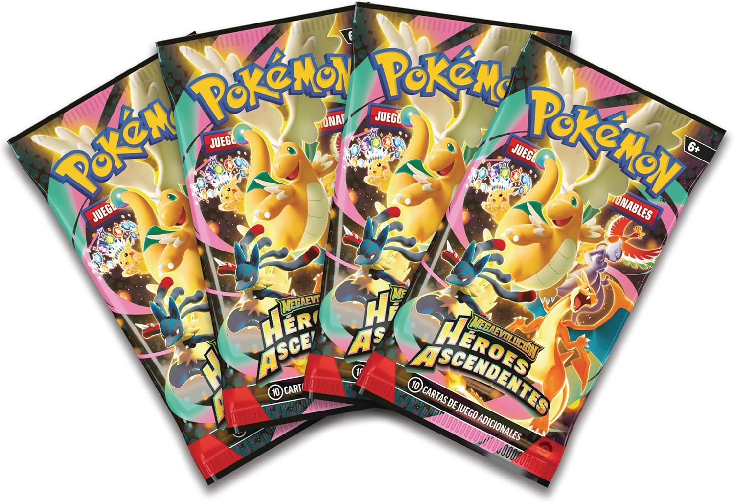 Pokémon: Colección de Megaevolución-Héroes Ascendentes (1 Carta holográfica de promoción, 1 Carta de Gran tamaño con Efecto 3D y 4 Sobres de Mejora)