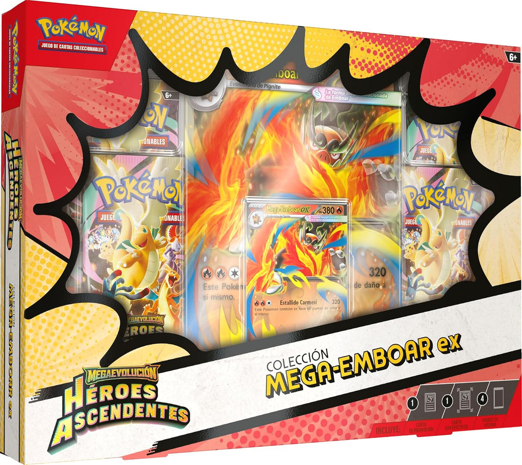 Pokémon: Colección de Megaevolución-Héroes Ascendentes (1 Carta holográfica de promoción, 1 Carta de Gran tamaño con Efecto 3D y 4 Sobres de Mejora)
