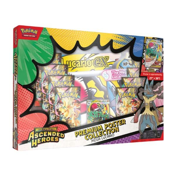 Colección con póster prémium de Megaevolución-Héroes Ascendentes (1 Carta holográfica de promoción, 1 póster Impreso por ambas Caras y 10 Sobres de Mejora)