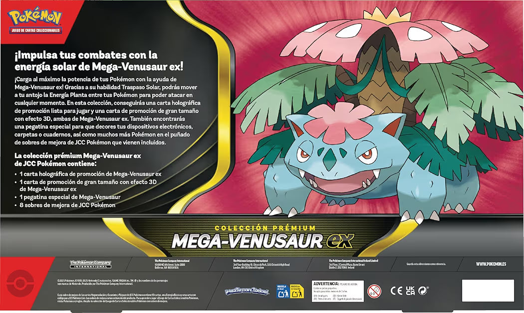 Colección prémium Mega-Venusaur ex (1 Carta holográfica de promoción, 1 Carta de promoción de Gran tamaño con Efecto 3D y 8 Sobres de Mejora)
