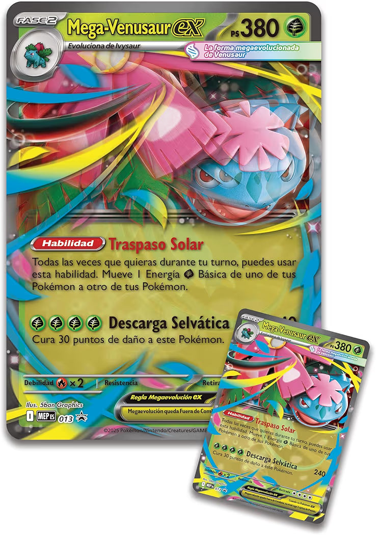Colección prémium Mega-Venusaur ex (1 Carta holográfica de promoción, 1 Carta de promoción de Gran tamaño con Efecto 3D y 8 Sobres de Mejora)