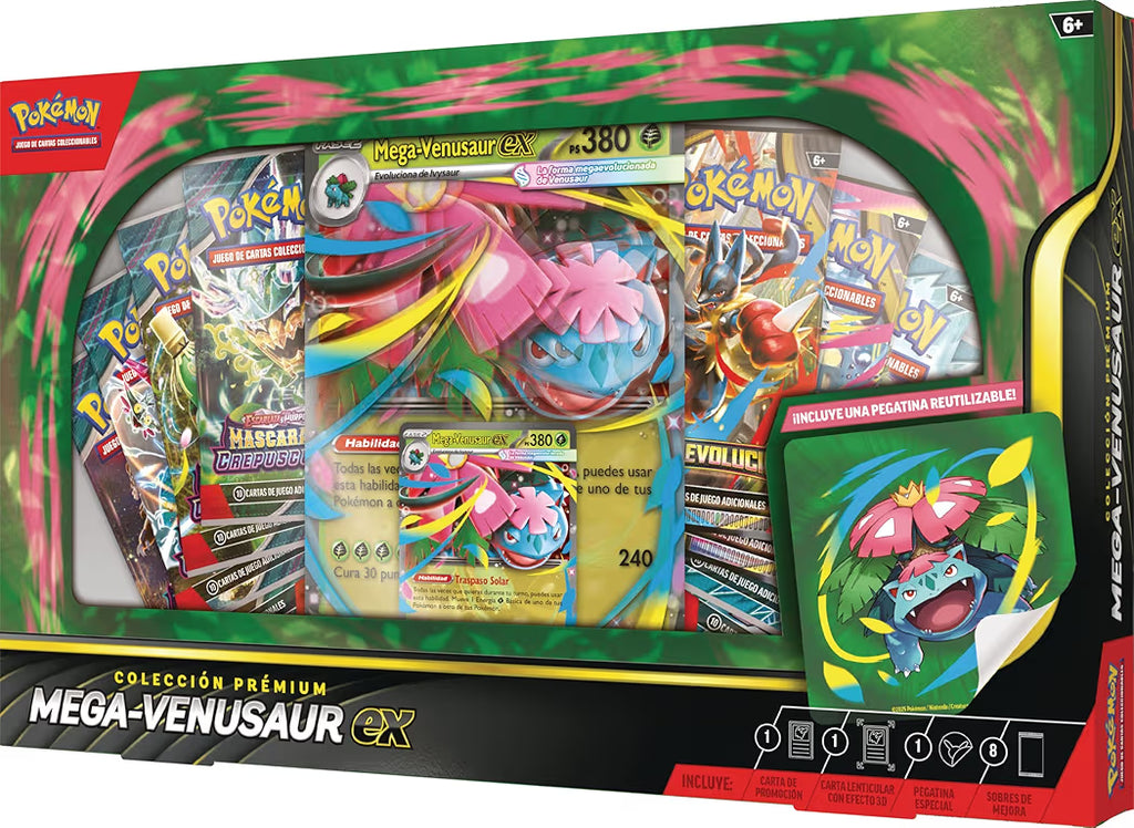 Colección prémium Mega-Venusaur ex (1 Carta holográfica de promoción, 1 Carta de promoción de Gran tamaño con Efecto 3D y 8 Sobres de Mejora)