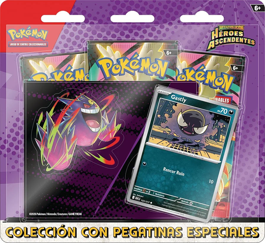 Colección con Pegatinas Especiales de Megaevolución-Héroes Ascendentes (1 Carta holográfica de promoción y 3 Sobres de Mejora) Pokemon español