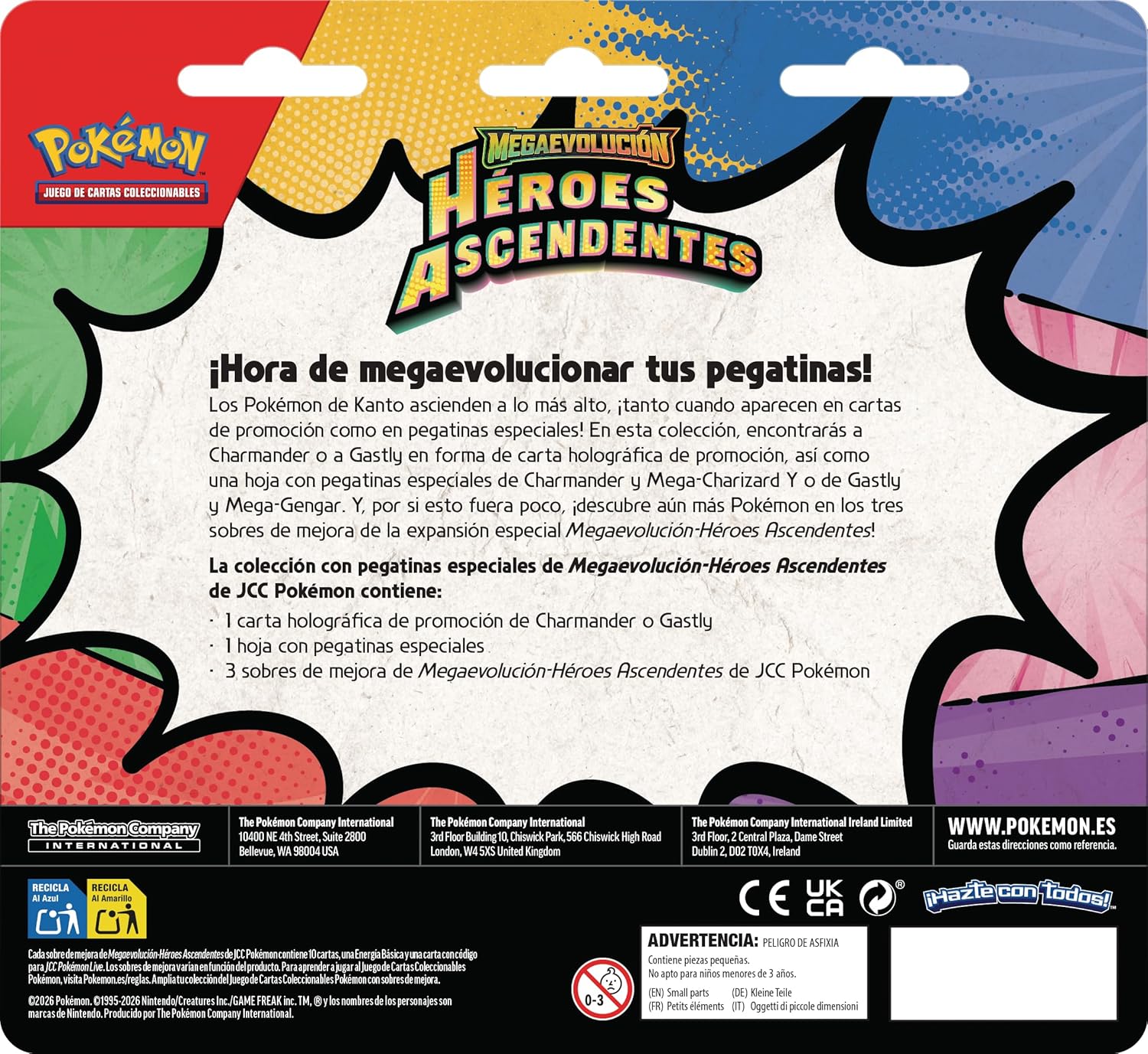 Colección con Pegatinas Especiales de Megaevolución-Héroes Ascendentes (1 Carta holográfica de promoción y 3 Sobres de Mejora) Pokemon español